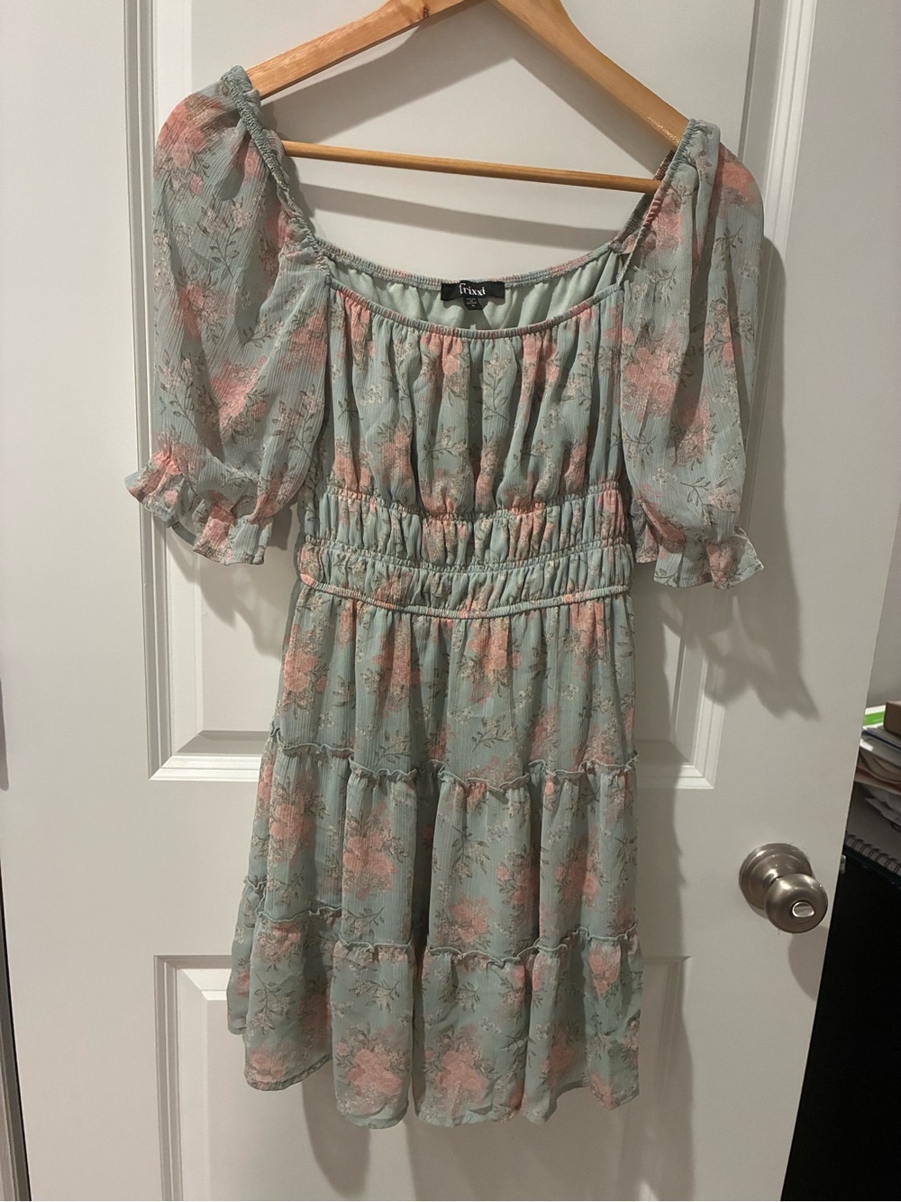 Trixxi Mint and Peach Floral Smocked Dress